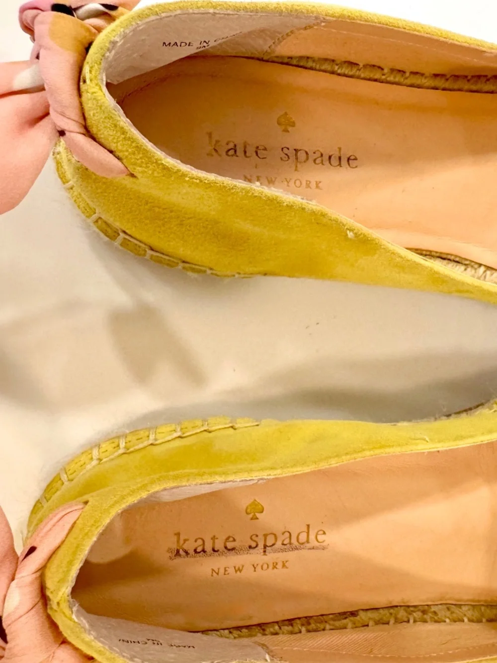 Woman's Size 9M Kate Spade Yellow Suede Espadrilles Pink Leather Lining & Insole